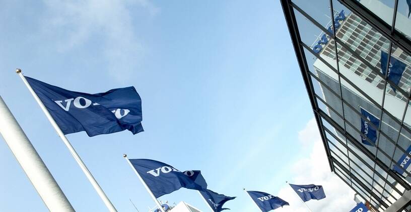 Volvo flags outside a Volvo facility