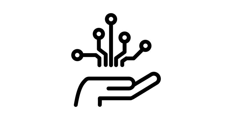 Icon illustrating hand reaching out with streams spreading from palm 