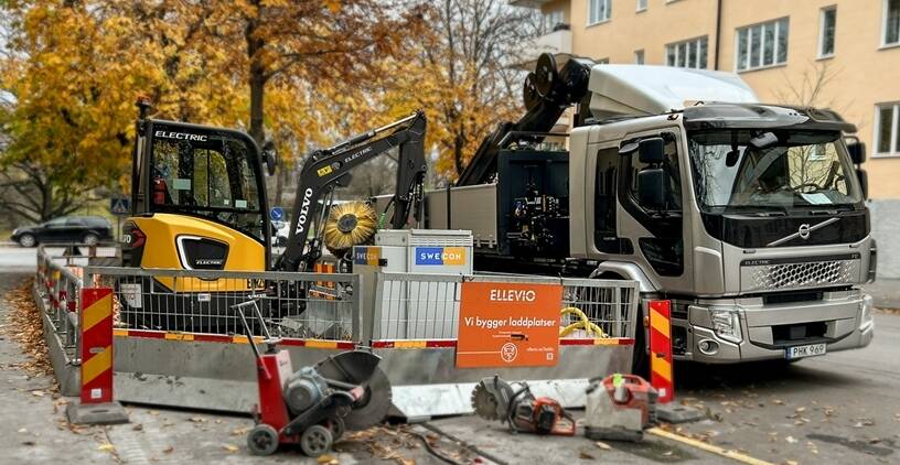 Volvo och Ellevio bygger laddningsstationer för elfordon med eldrivna maskiner
