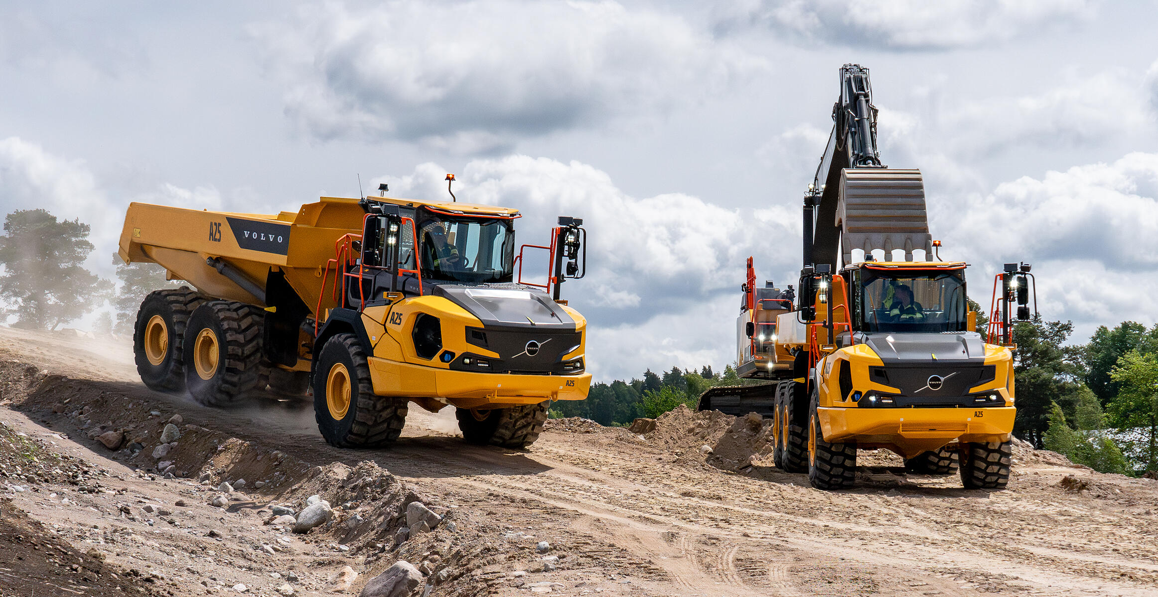 Volvo A25 articulated hauler with advanced braking and retarder systems for safe control on steep haul roads