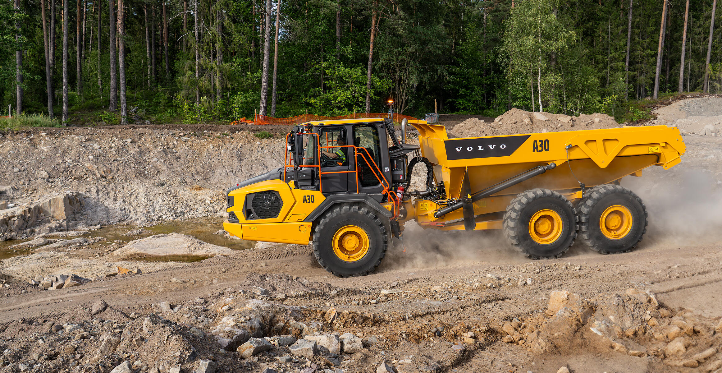 Volvo A30 articulated hauler with durable suspension system providing stability and long-lasting performance