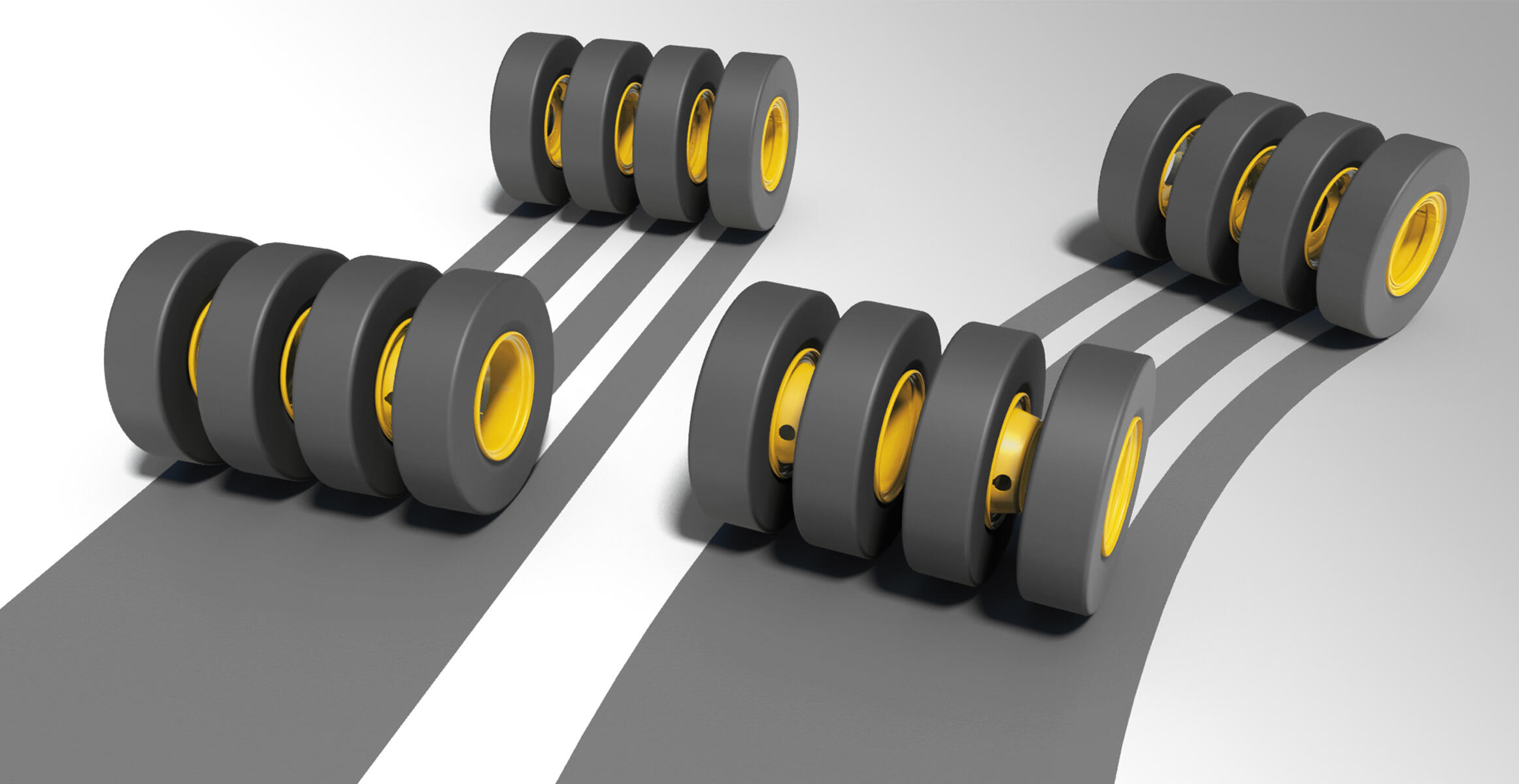3D image showing the tyre alignment of the Volvo PT220 tyre roller