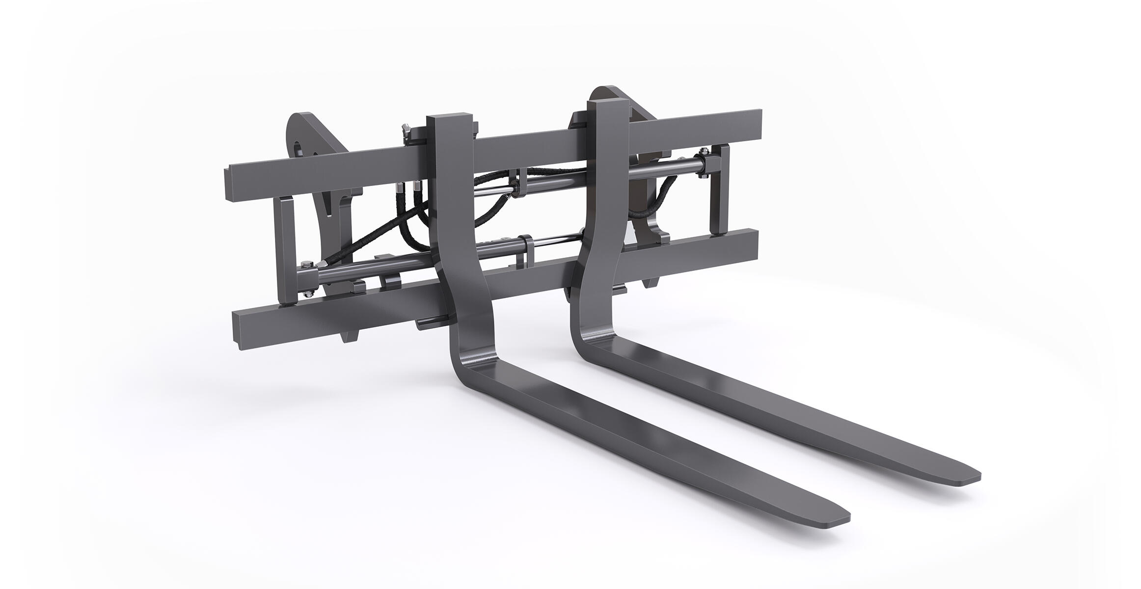 Fork frame with hydraulic fork tines positioner