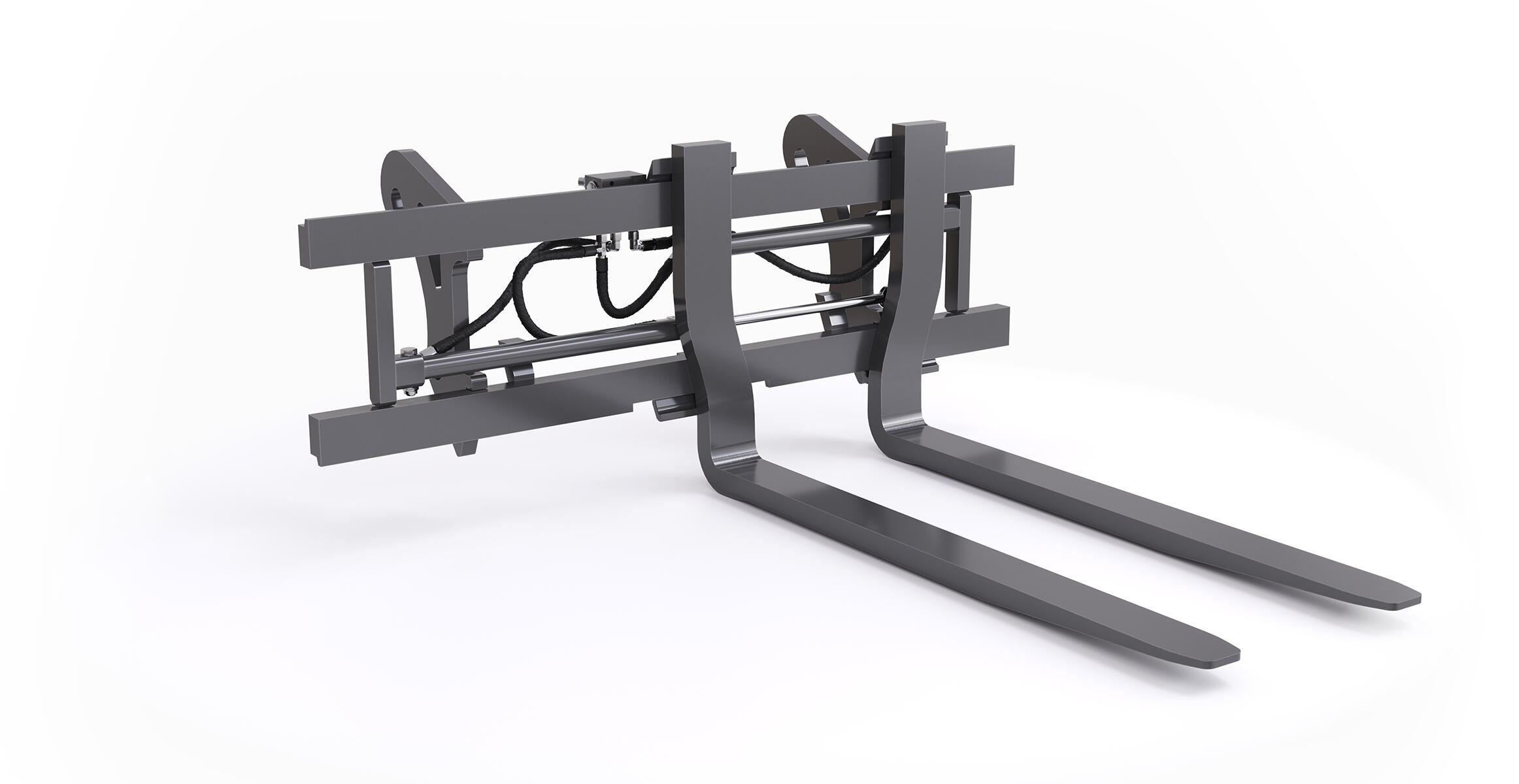 Fork frame with hydraulic fork tines positioner and side shift