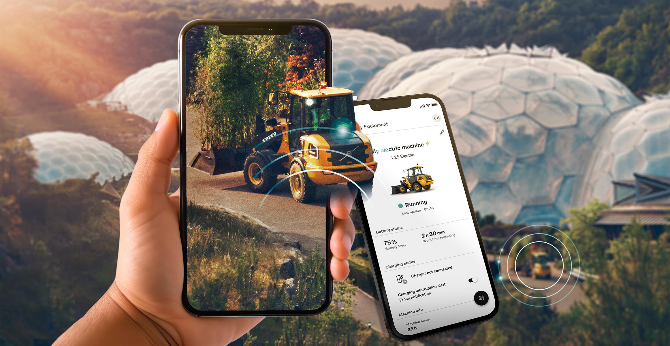 Un smartphone doté de l'application My Equipment de Volvo CE