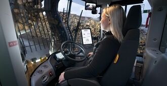 Operator using Load Assist inside cab of Volvo L200 High Lift wheel loader