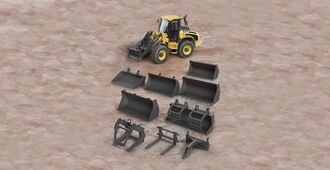 The Volvo L45H equipped with different attachments like a bucket or forks, showcasing versatility.