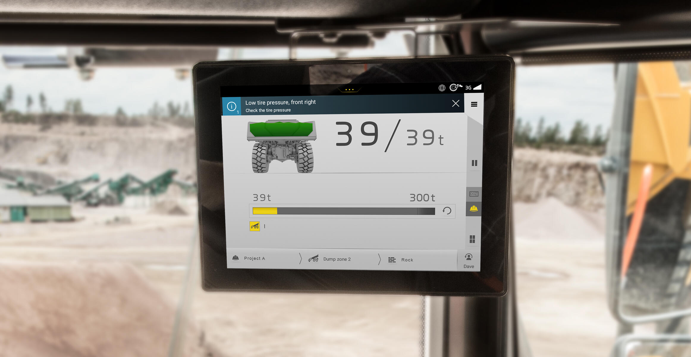 Sistema di monitoraggio della pressione dei pneumatici Haul Assist Volvo, tutto a colpo d'occhio.