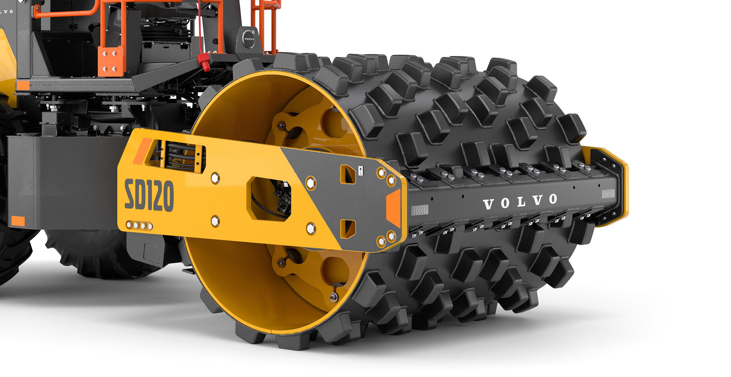 side view of the roller with the metal padfoot option to get better traction and gradeability.