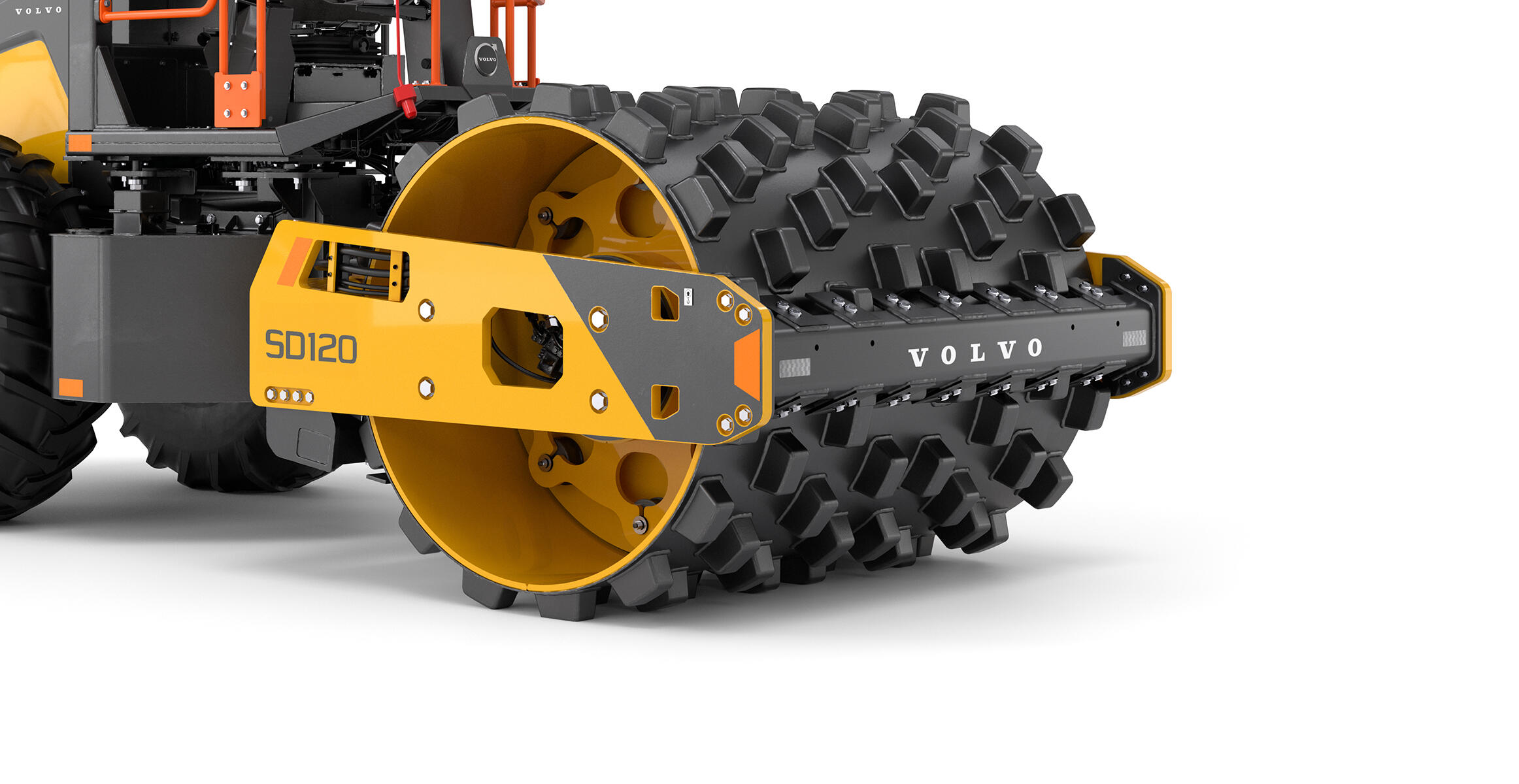 side view of the roller with the metal padfoot option to get better traction and gradeability.