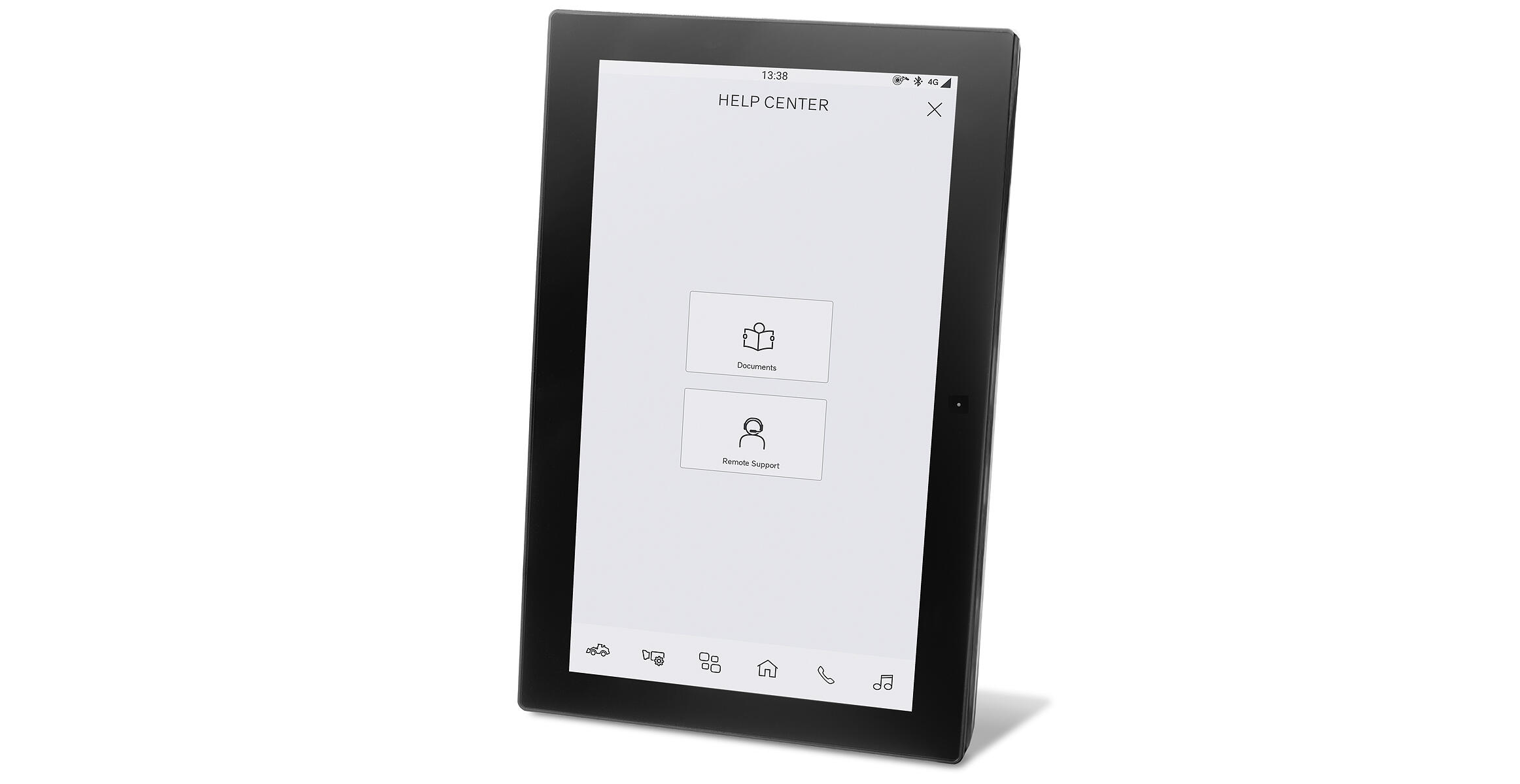 Tablet displaying Volvo Help Center interface with Documents and Remote Support options