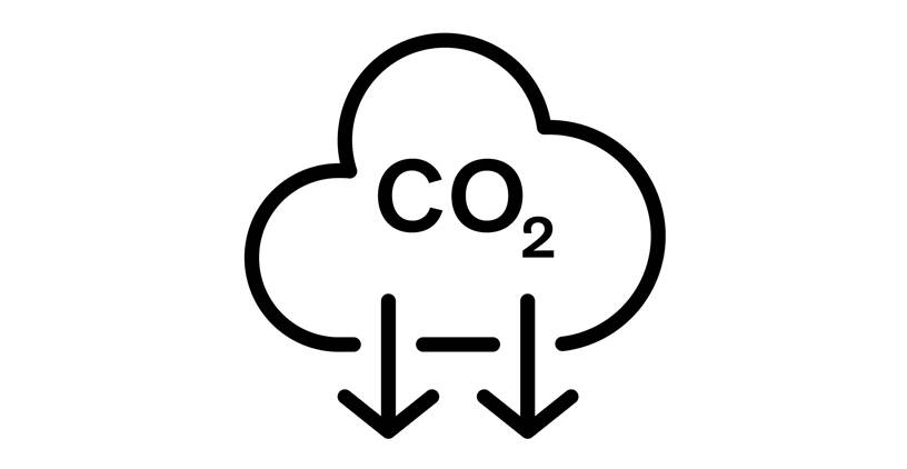 Icon illustrating cloud with CO2 and arrows pointing down