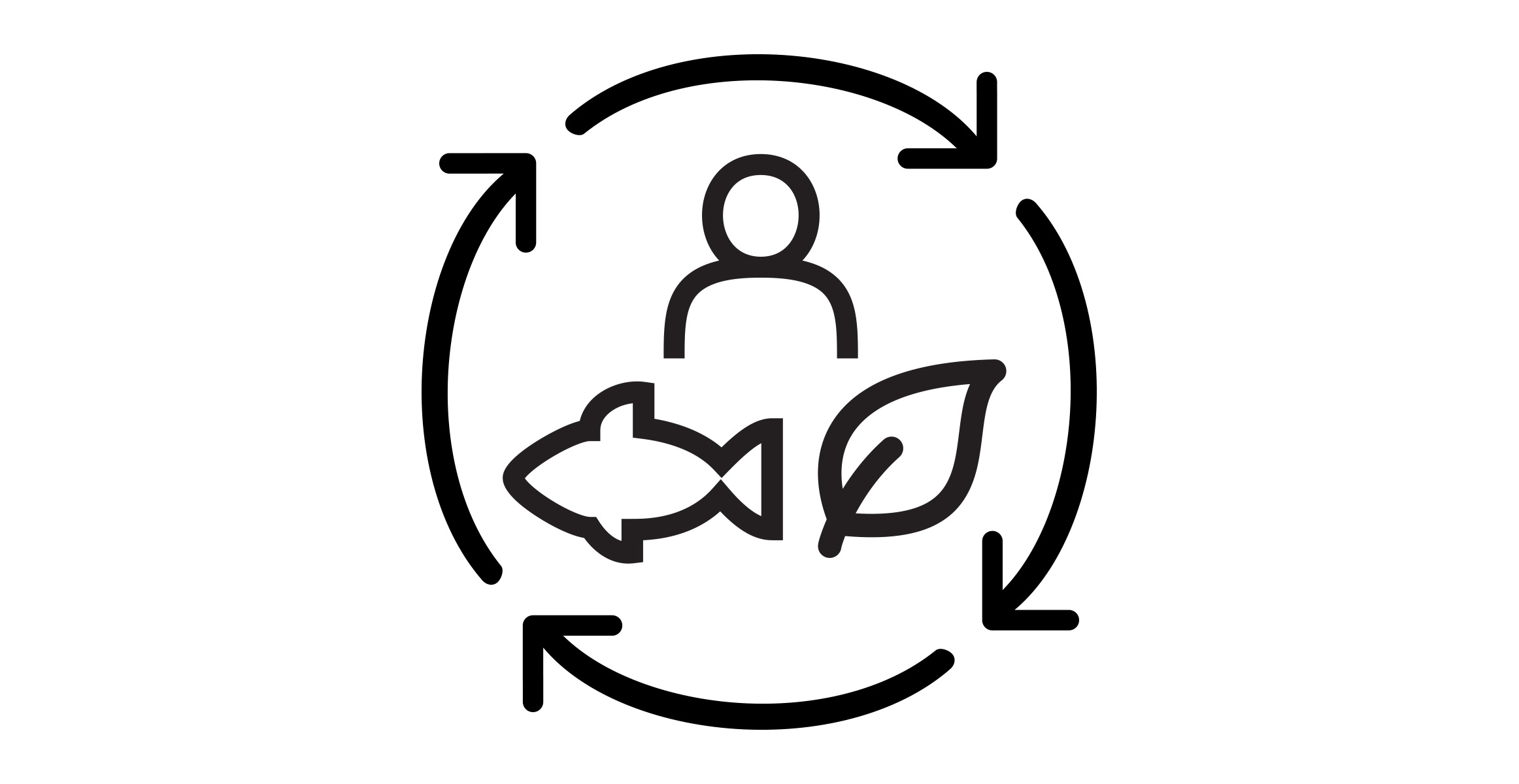 Icon illustrating circular lifecycle with human, animal and nature