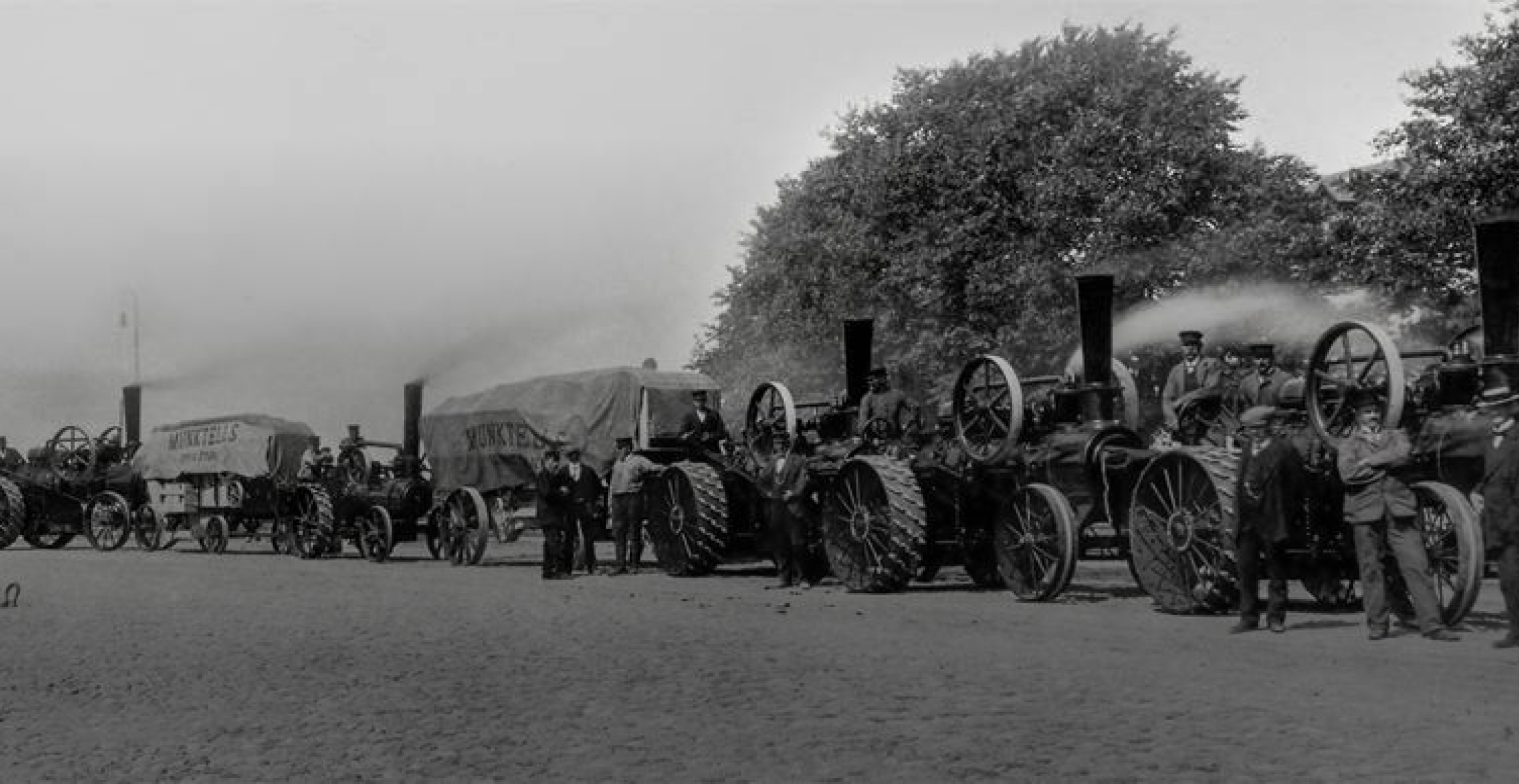 Black and white picture with Volvo CE historical products