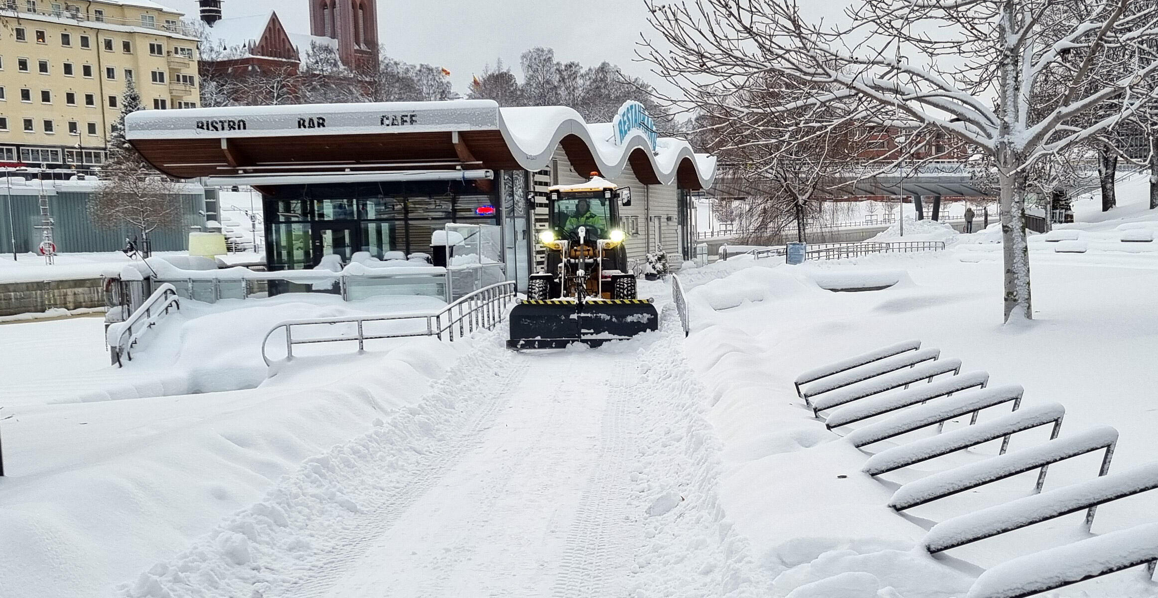 Clearing snow in Sundsvall, central Sweden