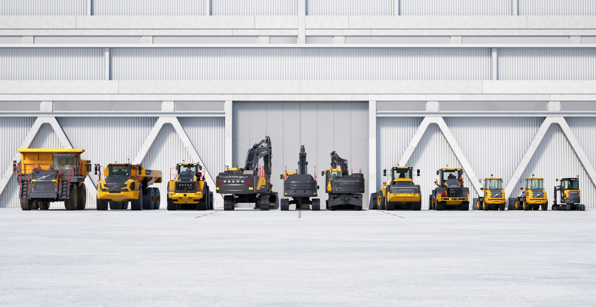 Lineup of newly launched Volvo construction machines.