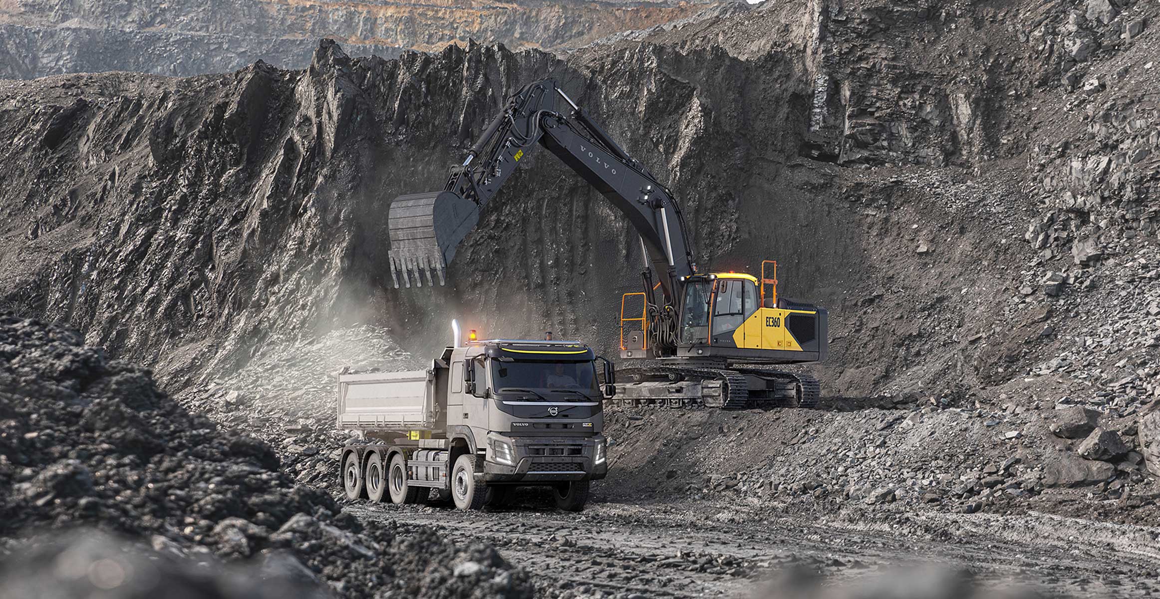 Volvo EC360 excavator in a truck loading application.