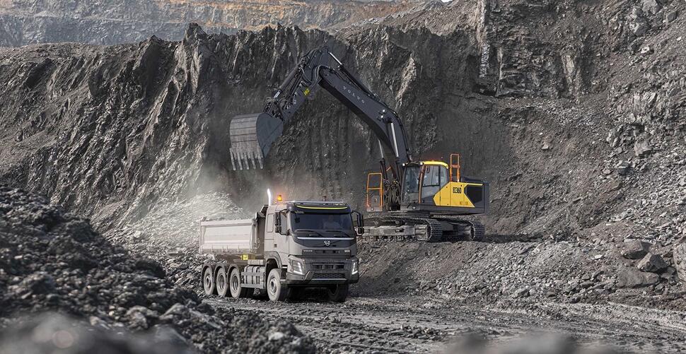 Volvo EC360 excavator in a truck loading application.