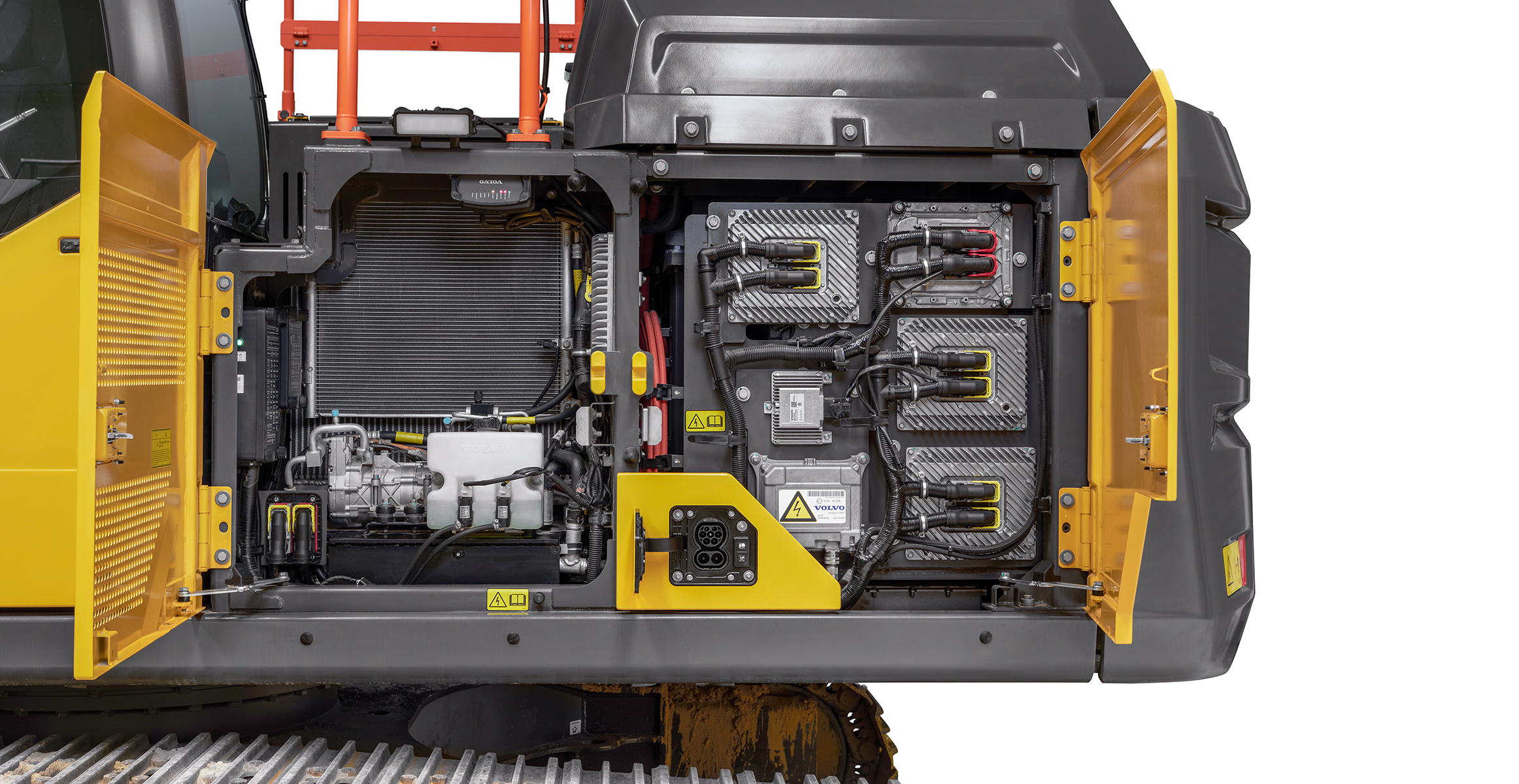 Battery pack inside an electric excavator.