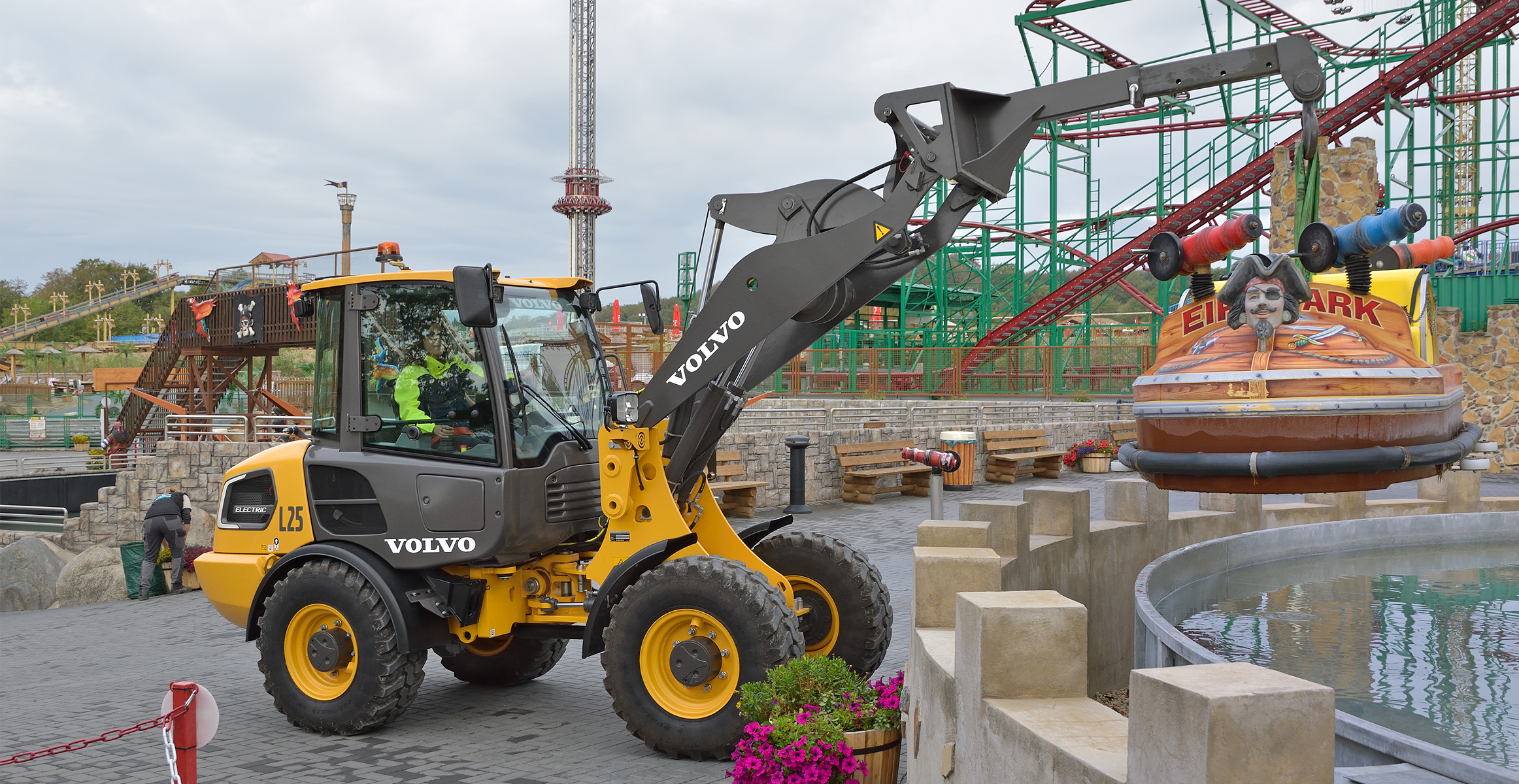 Electric construction equipment at amusement park