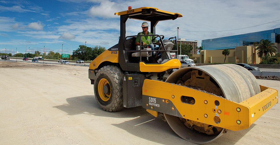 Operator Steven Brass at the wheel of his SD115 single drum compactor.