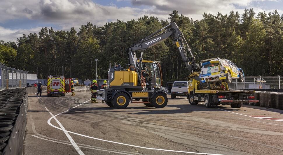 Volvo machine on racetrack