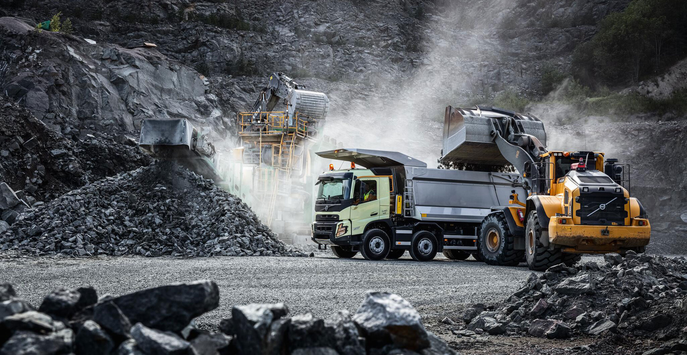 Volvo truck loading at quarry
