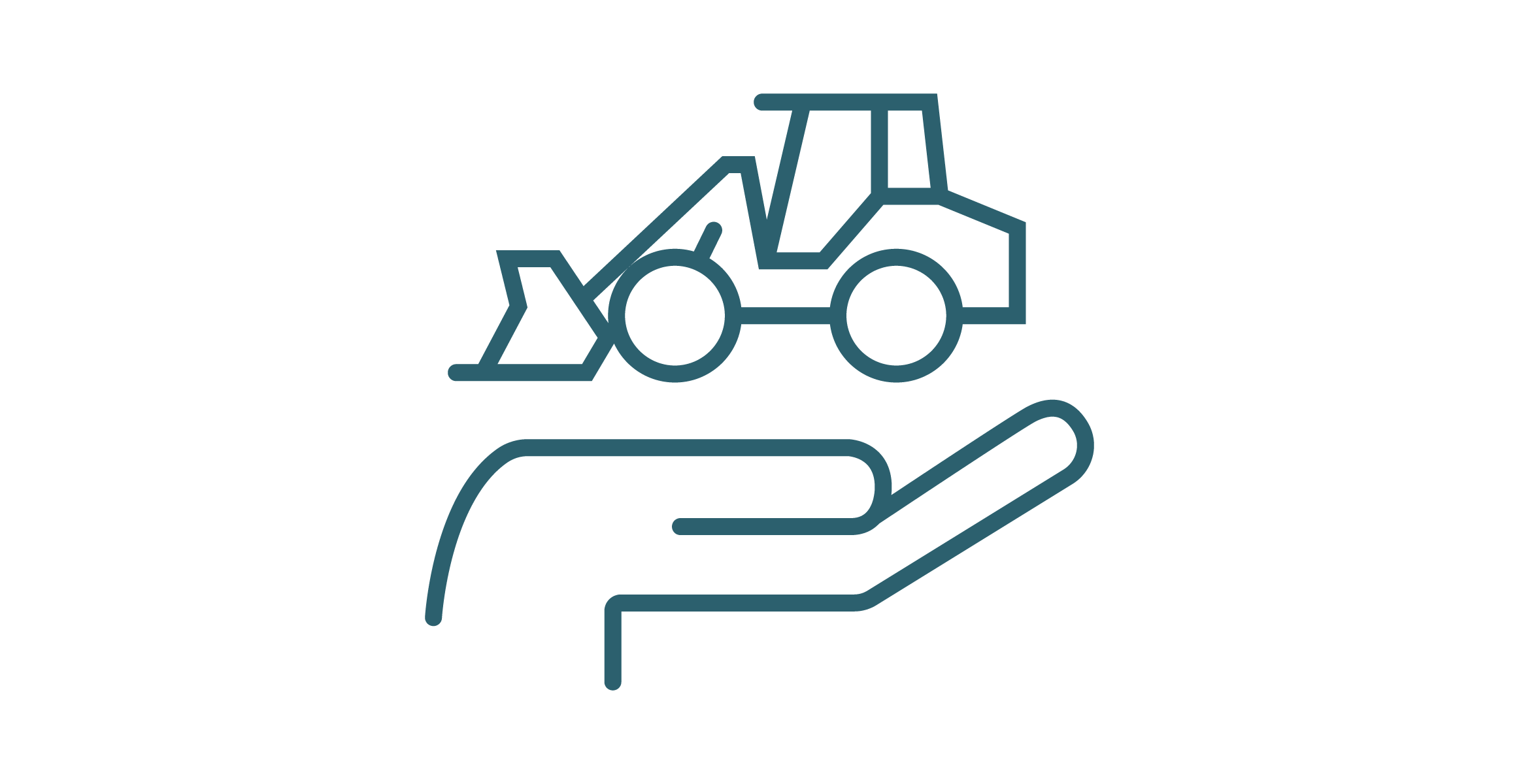 Icon of hand holding a Volvo wheel loader