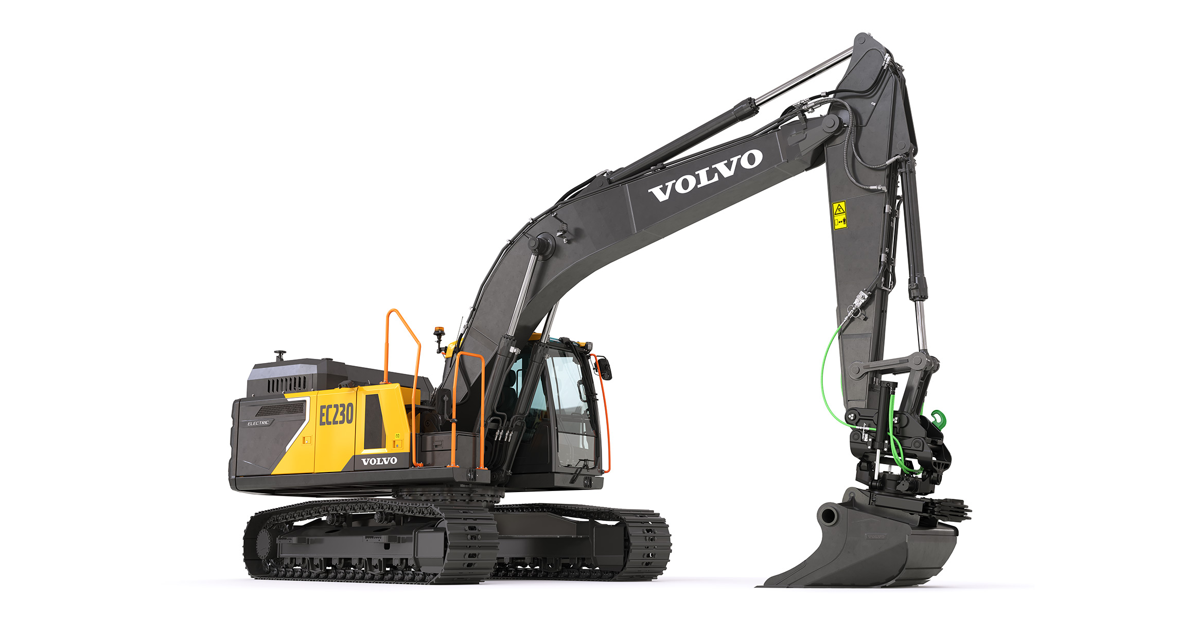 Knockout image of a Volvo EC230 Electric midsize excavator.