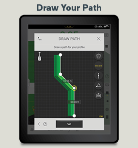 A Volvo Co-Pilot display showing how to draw a path using Dig Assist.