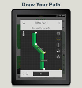 A Volvo Co-Pilot display showing how to draw a path using Dig Assist.