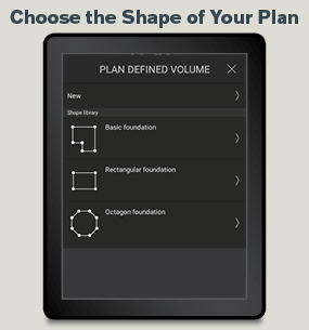 A Volvo Co-Pilot display showing how to choose the shape of a Plan using Dig Assist.