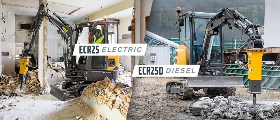 Volvo ECR25 Electric Excavator and ECR25D Diesel Excavator