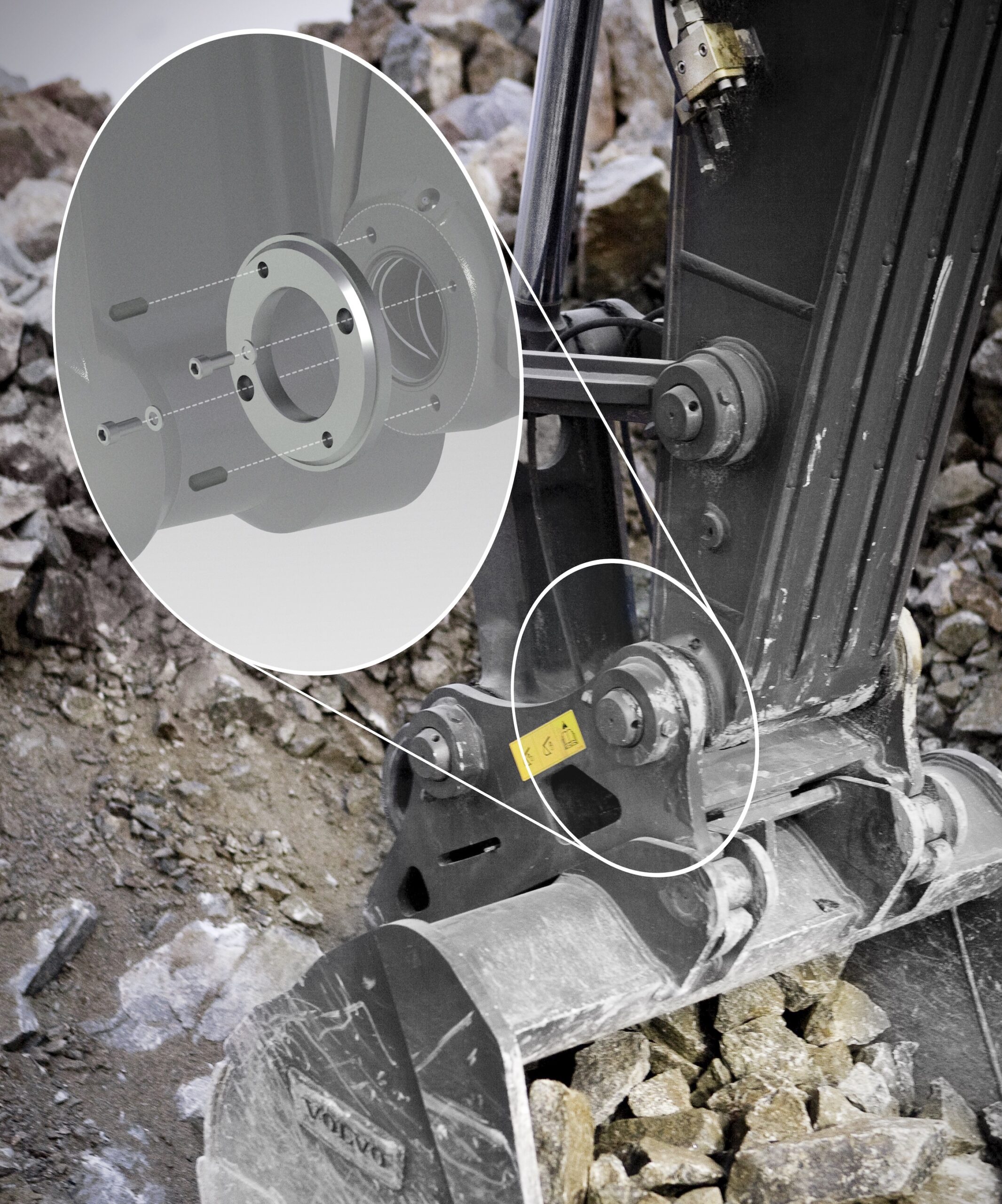 Arm end wear plates on Volvo EC200E and EC750E excavator models