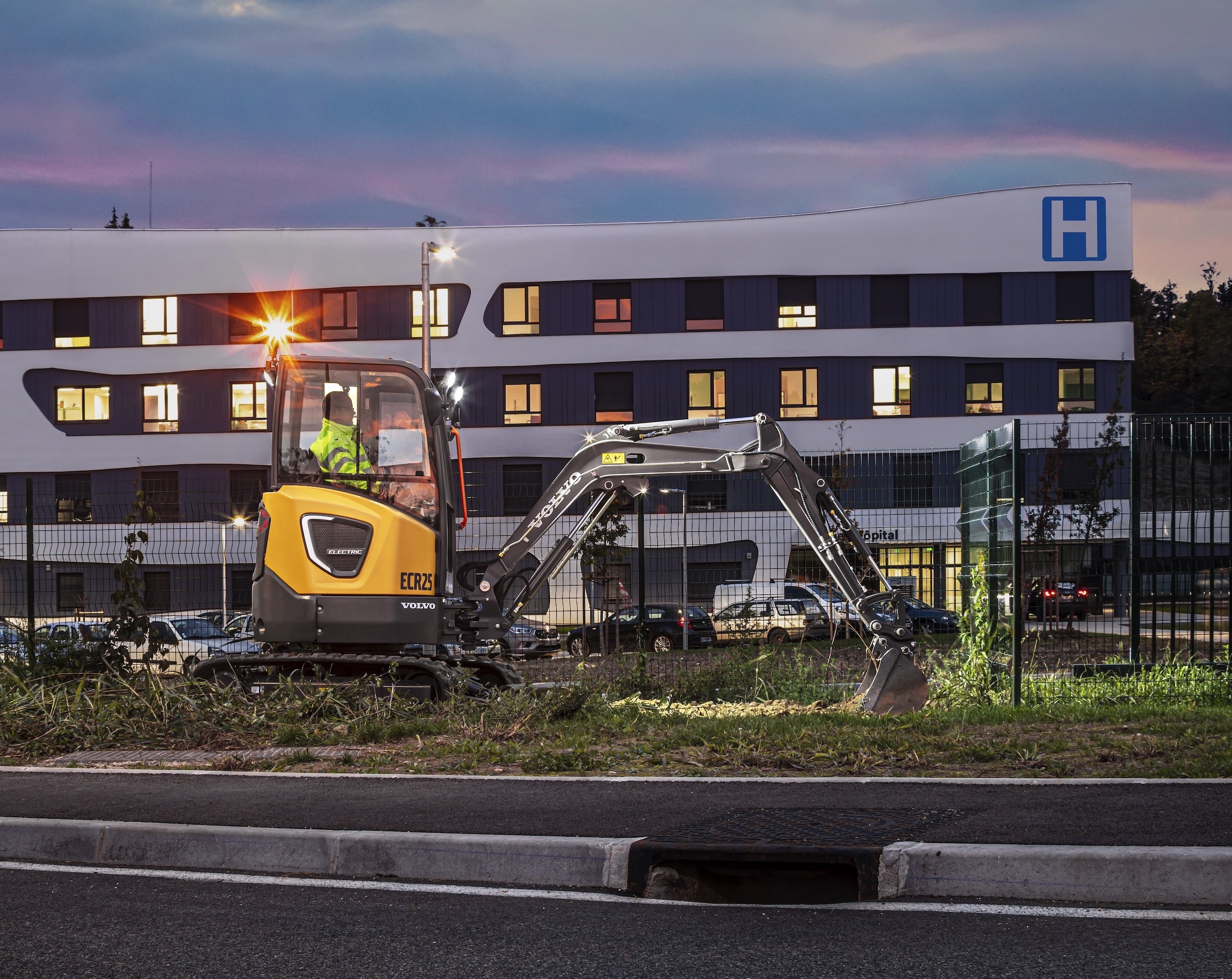 Grading with a Volvo ECR25 Electric Excavator
