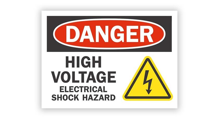 Danger – High Voltage sign used to restrict others from an electric machine servicing area.