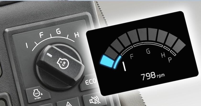 A close-up of the work modes rotary switch on older generation Volvo excavators.