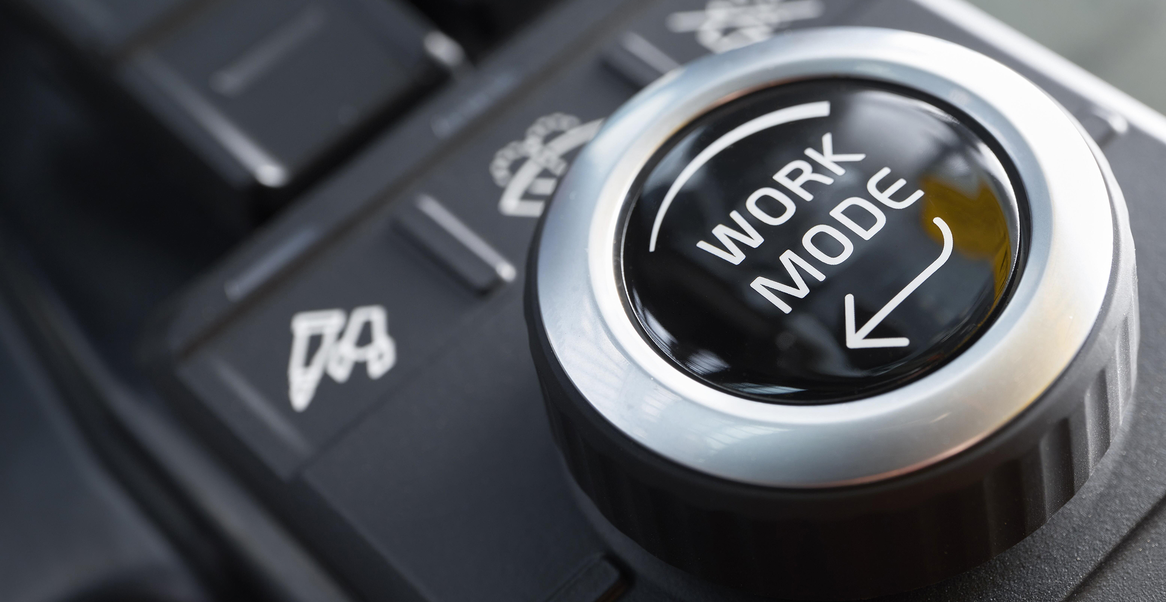 A close-up of the work modes dial on new Volvo excavators.