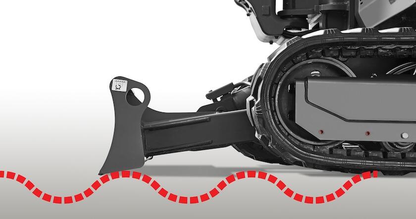 Illustration showing how the floating dozer blade feature works on a mini excavator.