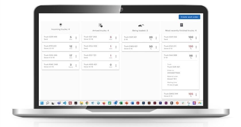 Volvo Connected Load Out data on a computer screen shown as an example of digital transformation in construction.