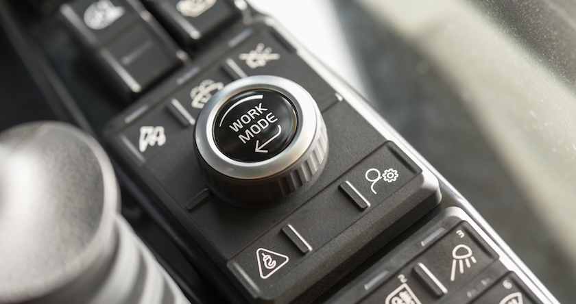 The Work Modes selector knob in a new Volvo excavator.