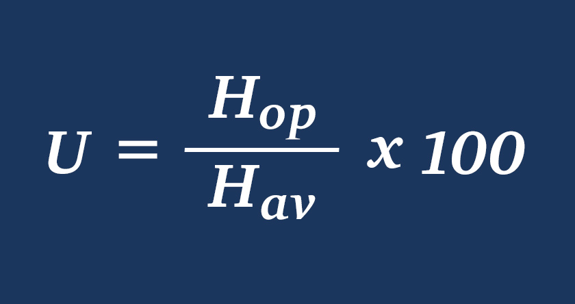 A blue box with the equipment utilization rate formula written out.