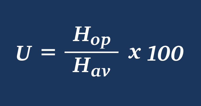 A blue box with the equipment utilization rate formula written out.