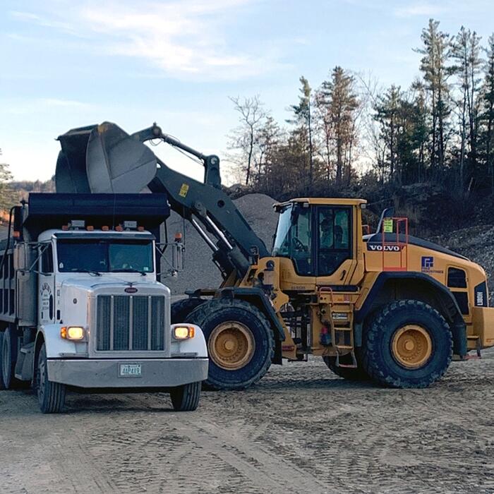 Volvo L180H wheel loader at Pike Industries, New England's largest asphalt and aggregate producer.