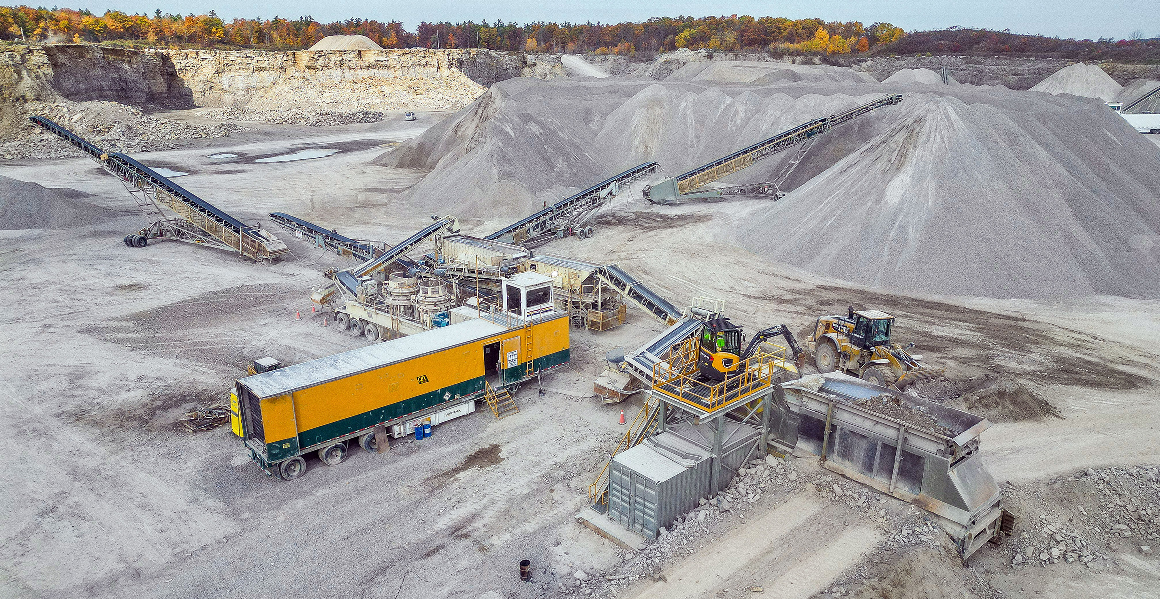 A Volvo electric excavator at a Cox Construction quarry site near Toronto, CA.