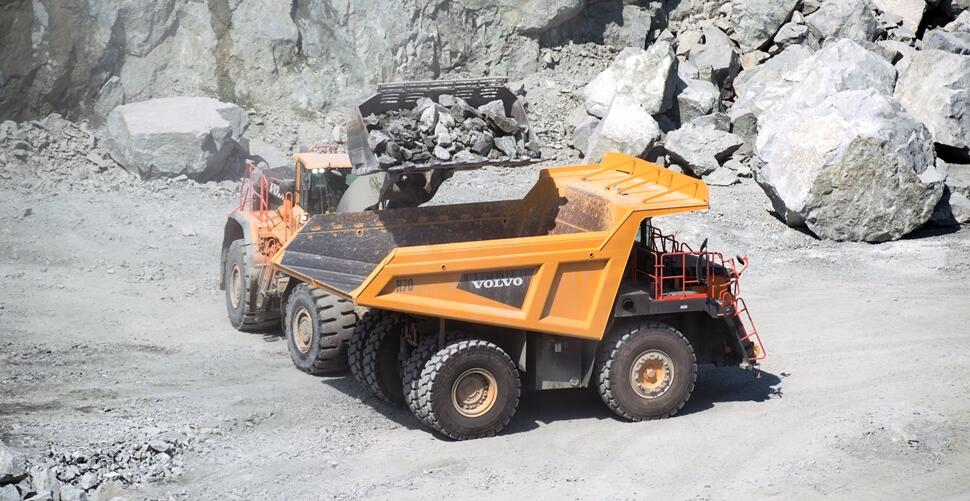 Volvo R70 Rigid Hauler at Pitt River Quarries near Vancouver