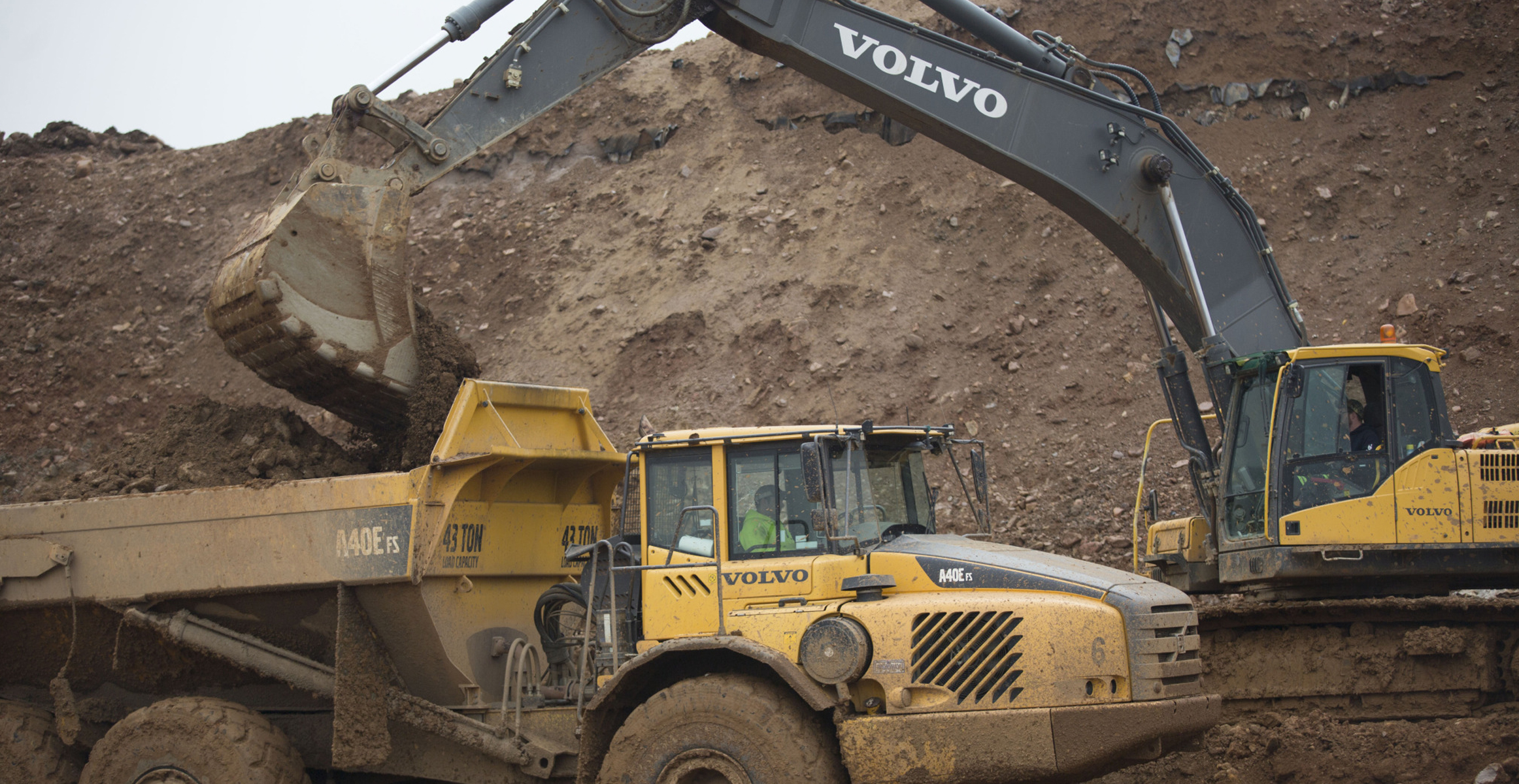 Volvo Excavator and Articulated Truck at Wayne Township Landfill in Pennsylvania