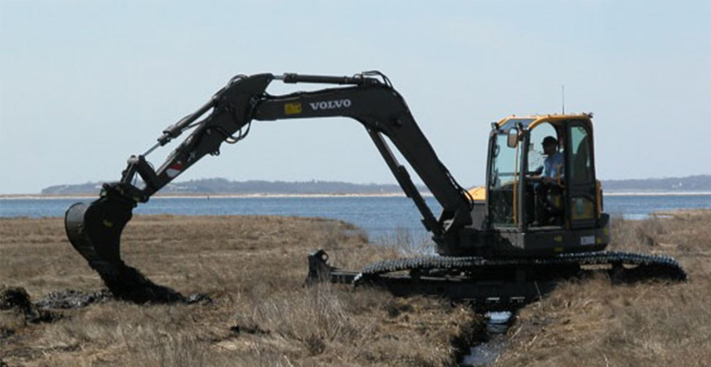 Volvo ECR88D zero gravity marsh excavator at Silver Sands State Park in Milford, Connecticut 