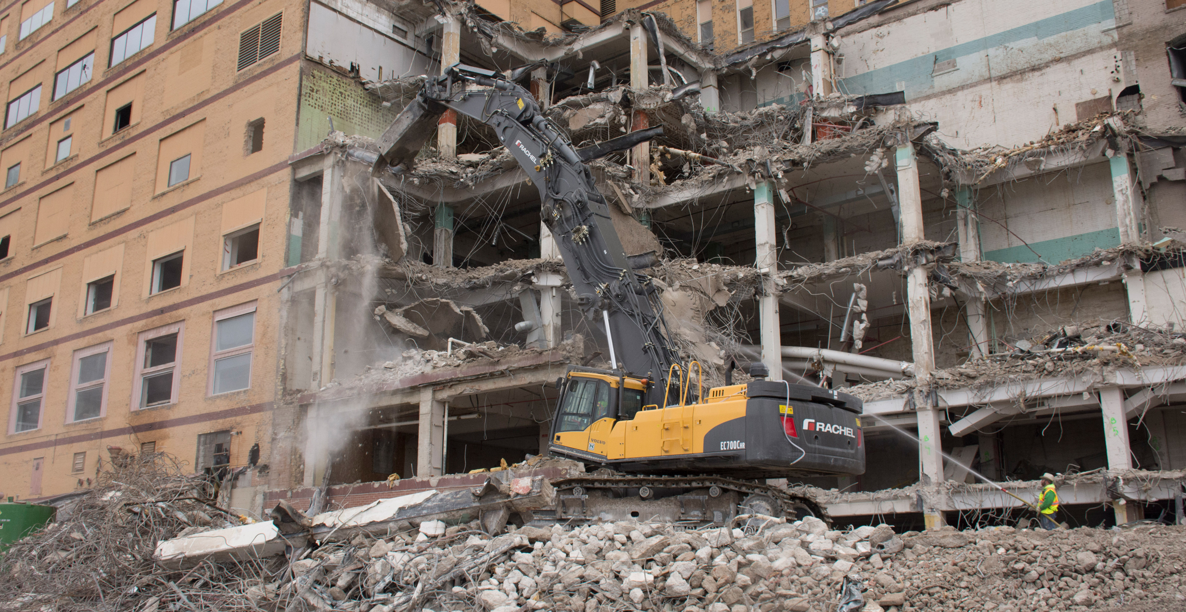 Volvo EC700CHR high reach excavator on demolition project