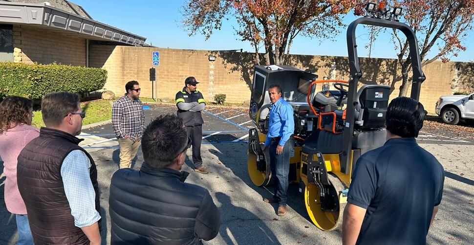 Yolo County California staff learning about the Volvo DD25 Electric compactor